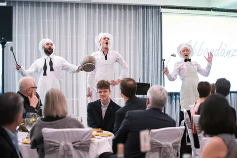 The chefs trio singing at Abbondanza