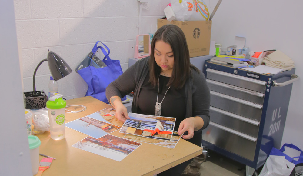 Art student working in her studio