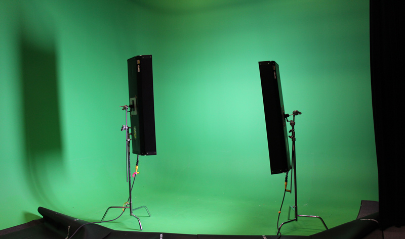 green screen illuminated with lights