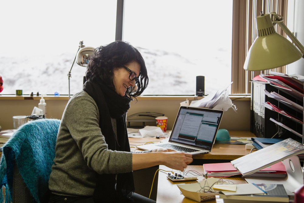 Dana Cooley in office with Arduino