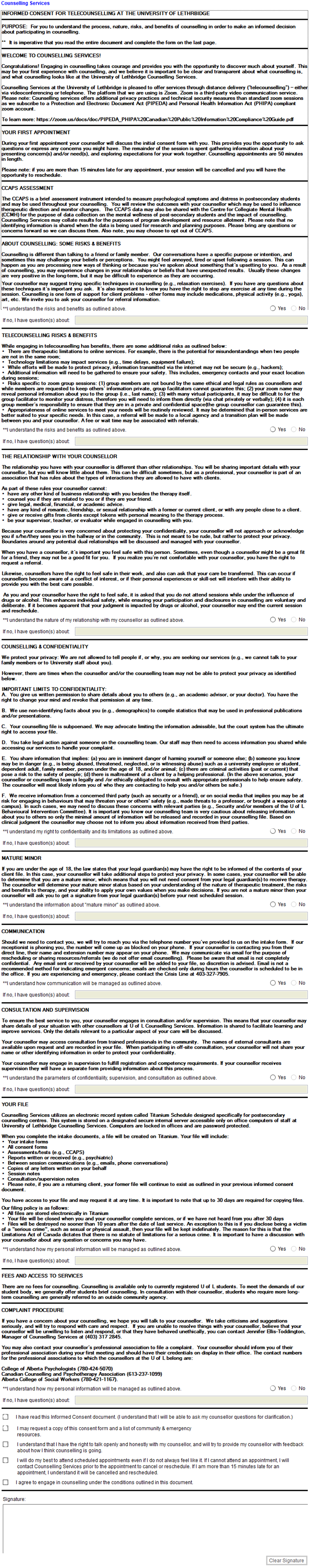 Telecounselling Informed Consent 