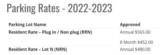 Parking Fees 2022/2023 Parking Fees 2022/2023