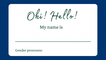 Image of a sample name tag with gender pronouns