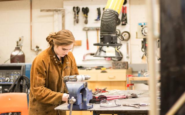 student working at bench