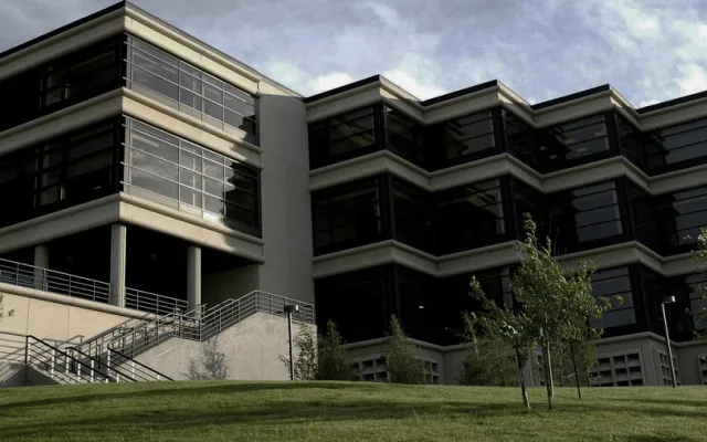 Outside of Library Building with trees in front