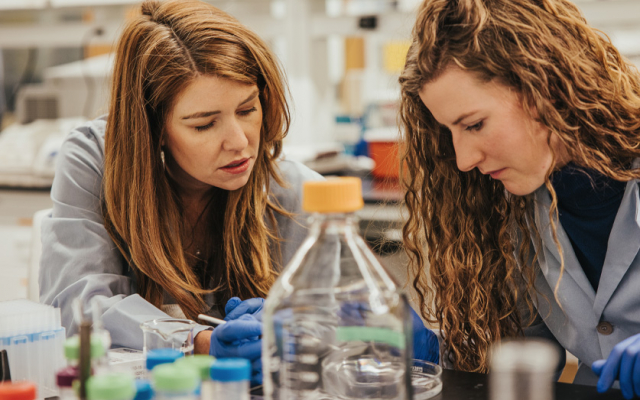 Dr. Chelsea Matisz, left, and grad student Kaylen Beekman in the lab