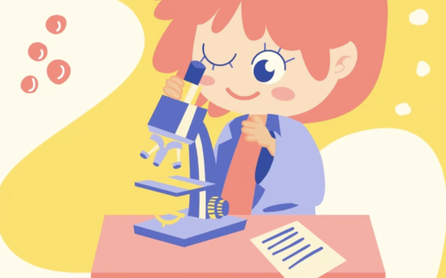 Image of a student with a microscope