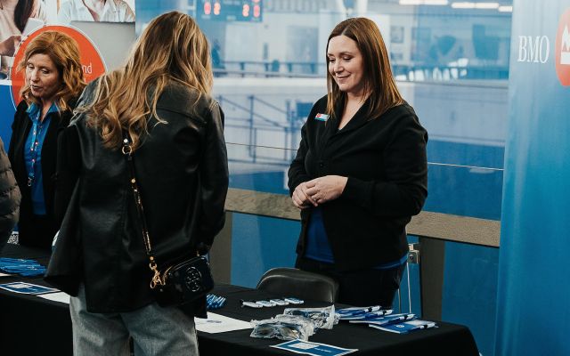 Smiling exhibitor