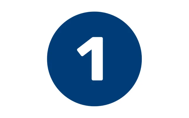 Bold number 1 within a dark blue circle