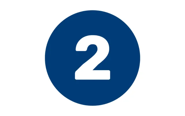 Bold number 2 within a dark blue circle