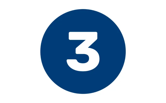Bold number 3 within a dark blue circle