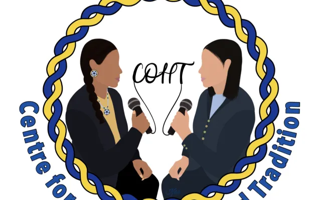 Two women with microphones facing each other