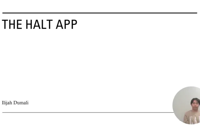 Presentation title slide "THE HALT APP"