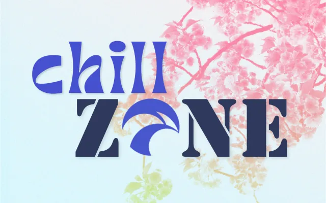 Chill Zone on light blue background with rainbow tree branches