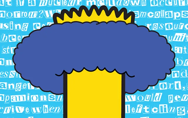 illustration of Bart Simpson's pointy hair with Marge's blue hair making a ring around the head.