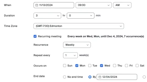 recurring meeting in zoom