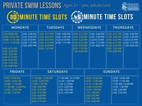 Aquatics PSL Fall 2025 Program Time Slots