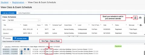 Class Exam Schedule