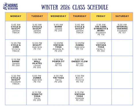 Winter 2026 Group Fitness Schedule