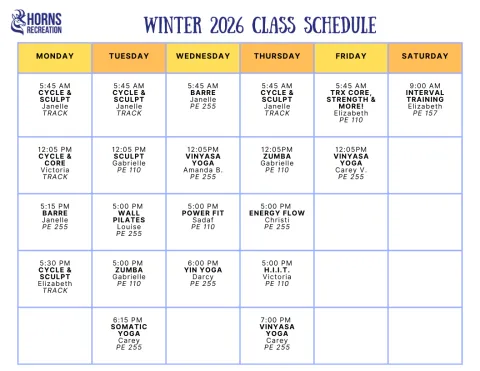 Winter 2026 Group Fitness Schedule