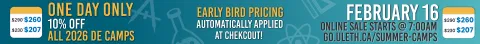 early bird pricing for 2026 camps one day only