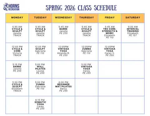 Spring 2026 Group Fitness Schedule