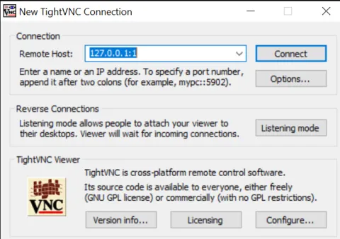 Screenshot of TightVNC settings