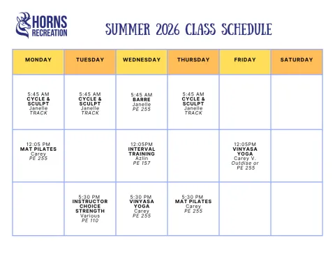Summer 2026 Group Fitness Schedule