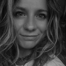 close up black and white photo of Kim Lennox, Costume Alchemy Inc.