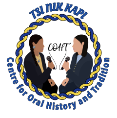 Centre for Oral History and Tradition logo with one person interviewing another person.
