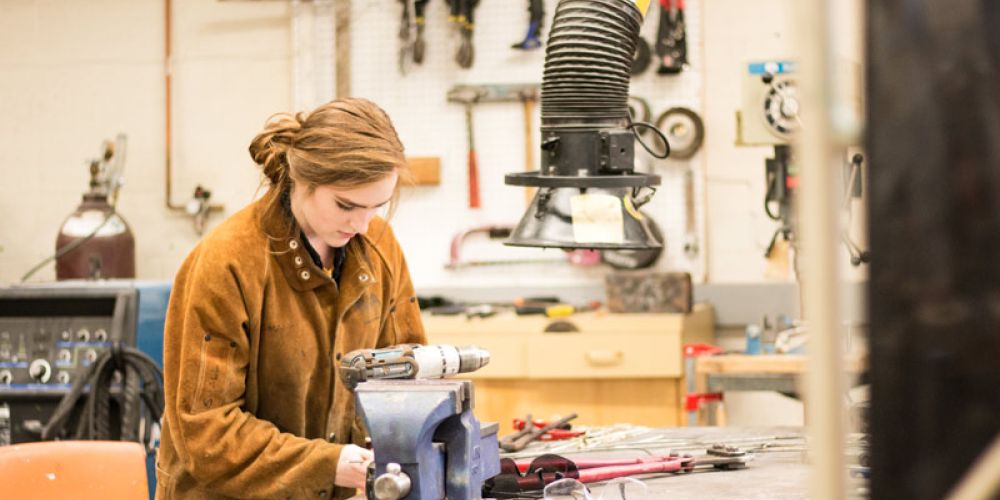 student working at bench