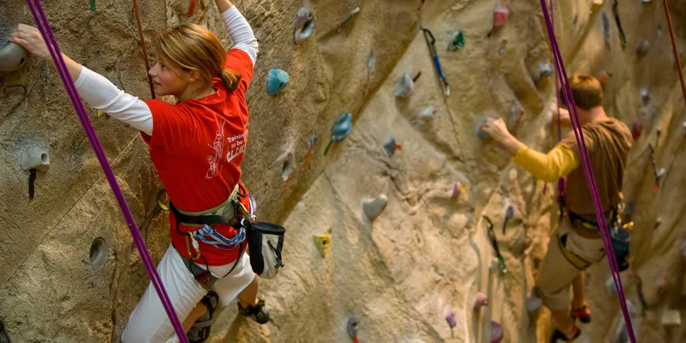 People on climbing wall