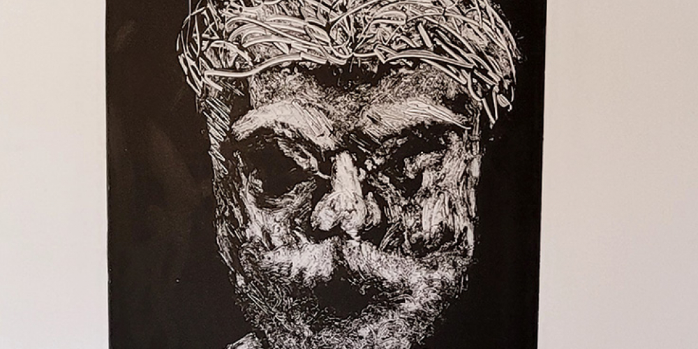 water-based ink print monotype called The Mystery Man by Dominique Marcil.