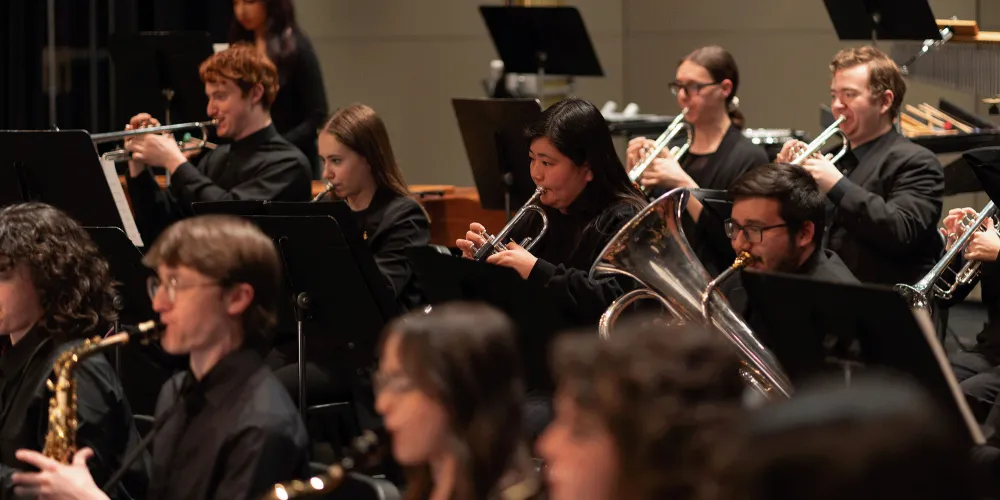 brass section of wind orchestra concert