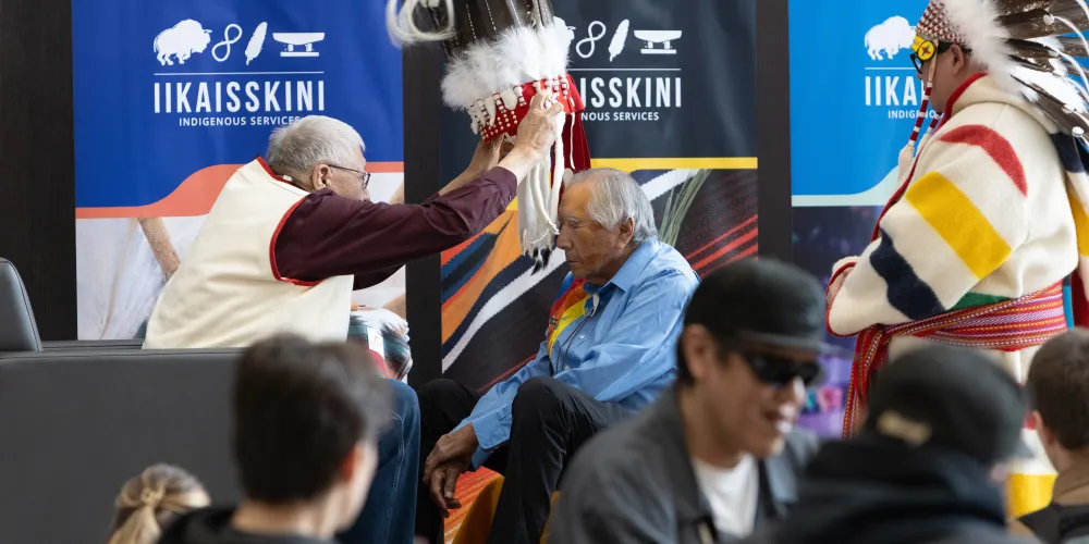 Leroy Little Bear headdress transfer ceremony