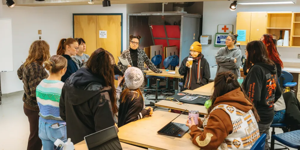Students in an art studio classroom
