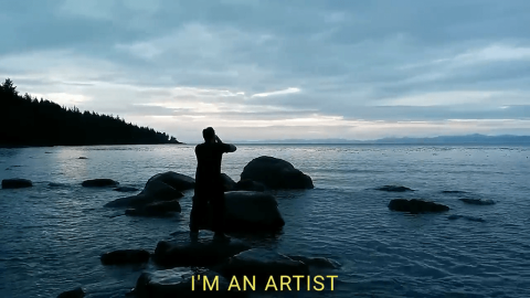 Amber Morrison Fox, HEY! I'M AN ARTIST, video still, 2018. Film still of HEY! I'M AN ARTIST, by Amber Morrison Fox with Matthew Fox