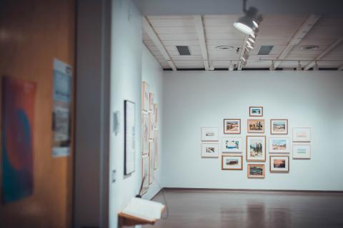 Paintings hanging in the Hess Art Gallery