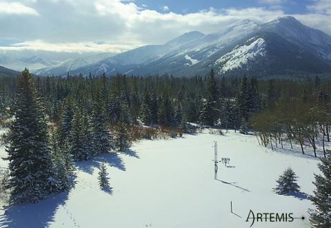 Monitoring equipment at the base of a mountain