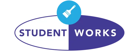 student works painting logo
