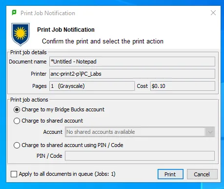 PaperCut Account Selection