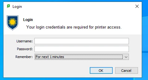 PaperCut Credential Popup