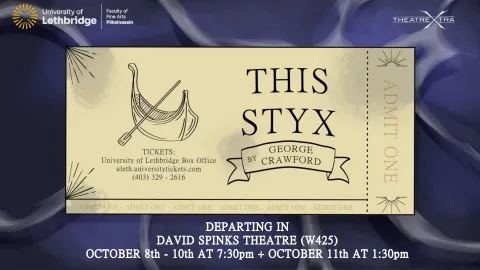 an illustration of a theatre ticket with a boat and This Styx by George Crawford written on it.