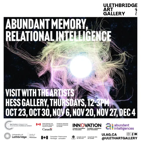 Circle of light surrounded by abstract line filaments of coloured lights, black background