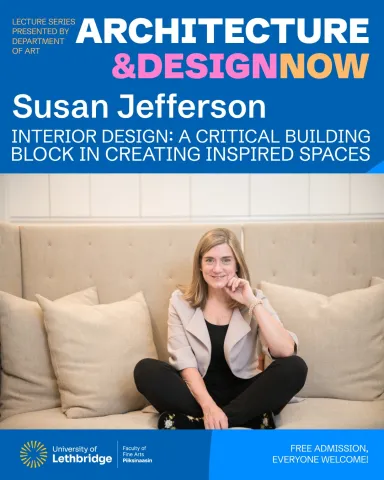 photo of Susan Jefferson sitting cross-legged on a large couch.