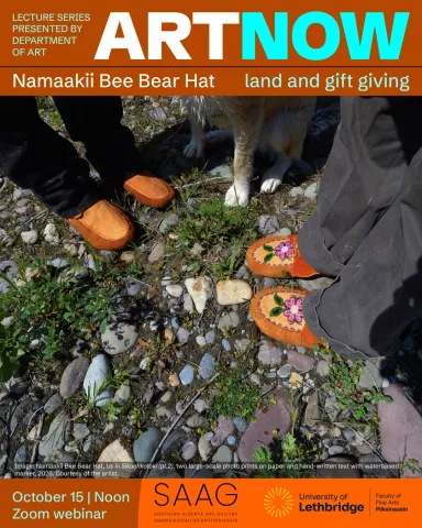 Image: Namaakii Bee Bear Hat, "Us in Sikoohkotoki (pt.2)", two large-scale photo prints on paper and hand-written text with waterbased marker, 2025. Courtesy of the artist. photo artwork by Namaakii Bee Bear Hat called, "Us in Sikoohkotoki (pt.2)"
