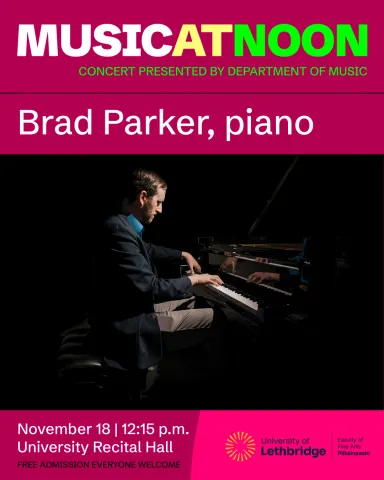 Brad Parker playing a black grand piano.