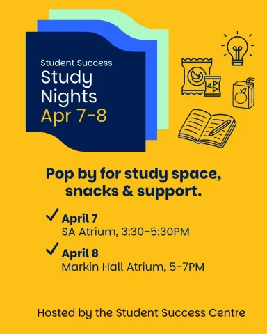 Yellow poster with information on study nights.
