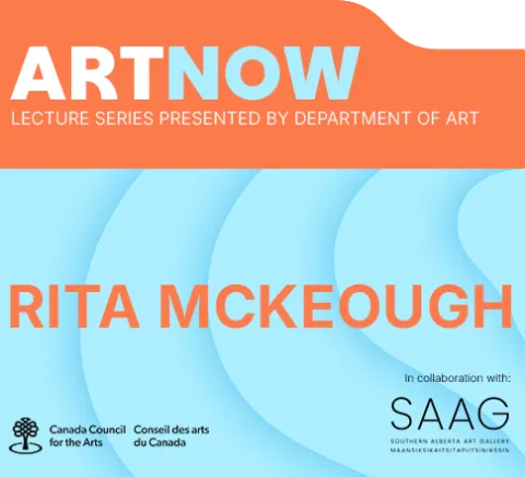 ArtNOW wordmark. Open air blue radiating graphic background with Rita McKeough in orange block letters.