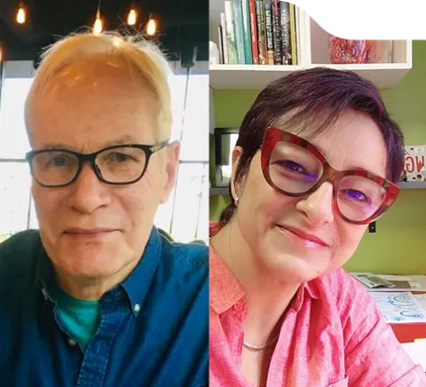 Photos of Rob Story on the left and Giovana Story-Beltrao on the right